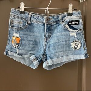 Vanilla Star Blue Jean Shorts with Distressed Patches